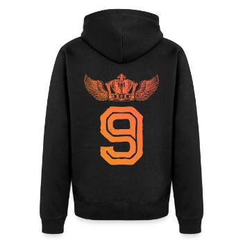 9 Zahl Krone - Unisex Premium Bio Zip Hoodie - Schwarz - Hinten - Nico (187cm)