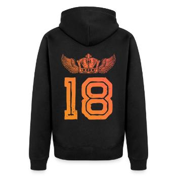 18 Zahl Krone - Unisex Premium Bio Zip Hoodie - Schwarz - Hinten - Nico (187cm)