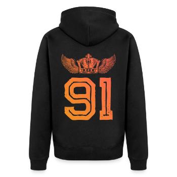 91 Number crown - Unisex Premium Organic Zip Hoodie - black - Back - Nico (187cm)