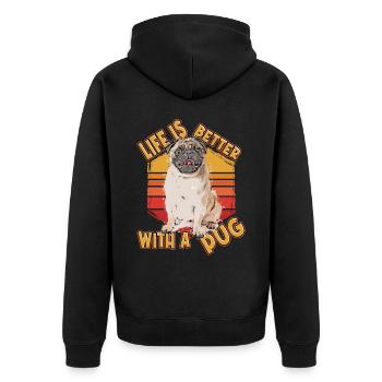 Pug Pug Saying Funny Dog Pet Cartoon Comic - Unisex Premium Organic Zip Hoodie - black - Back - Nico (187cm)