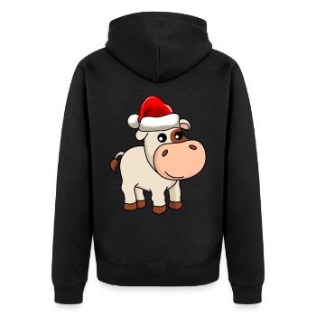 Kuh Comic Weihnachten - Unisex Premium Bio Zip Hoodie - Schwarz - Hinten - Nico (187cm)