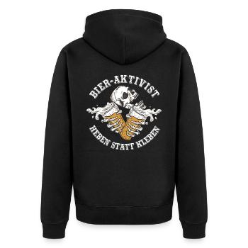 Bier Aktivist - Unisex Premium Bio Zip Hoodie - Schwarz - Hinten - Nico (187cm)