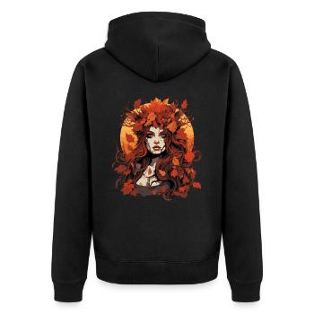 Schöne Frau mit Herbst Laub - Unisex Premium Bio Zip Hoodie - Schwarz - Hinten - Nico (187cm)