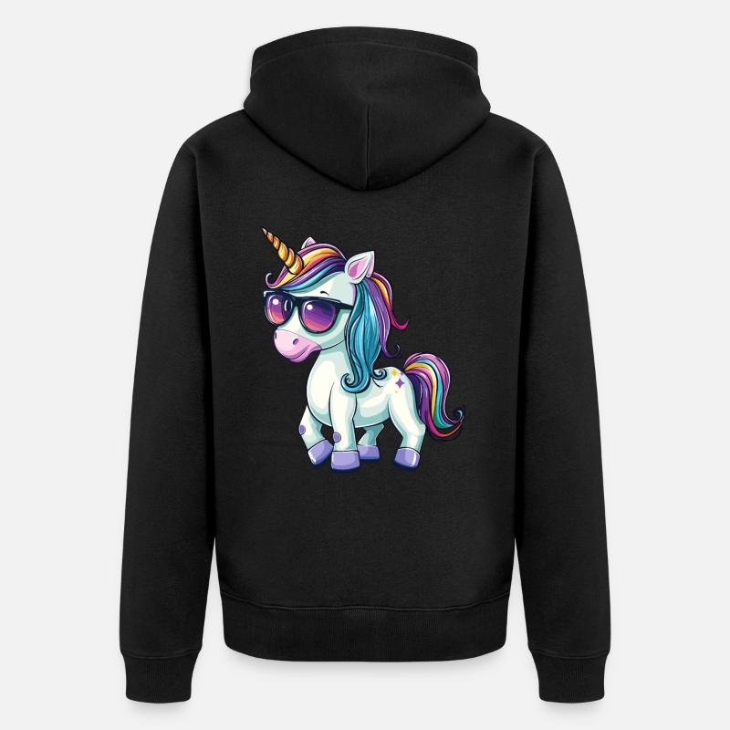 Einhorn Cool Sonnenbrille Einhörner Cartoon Comic - Unisex Premium Bio Zip Hoodie - Schwarz