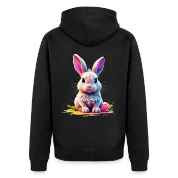 Hase Bunny V1 24 14 - Unisex Premium Bio Zip Hoodie - Schwarz - Hinten - Nico (187cm)