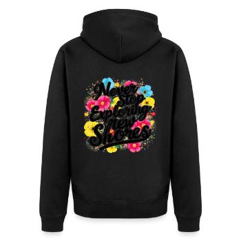 Never Stop Exploring The Shores Design - Unisex Premium Organic Zip Hoodie - black - Back - Nico (187cm)