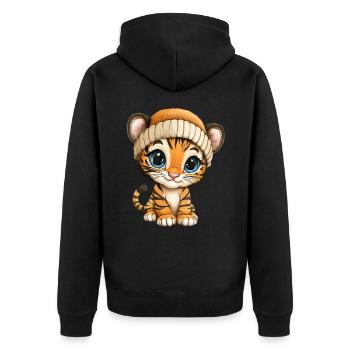 Tiger Süß Niedlich Baby Kinder Tier Cartoon - Unisex Premium Bio Zip Hoodie - Schwarz - Hinten - Nico (187cm)