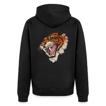 Brüllend Tiger Wildkatze Geschenk Freiheit Natur - Unisex Premium Bio Zip Hoodie - Schwarz - Hinten - Nico (187cm)