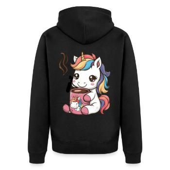 Kawaii unicorn drinking cocoa - Unisex Premium Organic Zip Hoodie - black - Back - Nico (187cm)