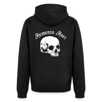 Memento Mori mit Gothic Totenschädel - Unisex Premium Bio Zip Hoodie - Schwarz - Hinten - Nico (187cm)