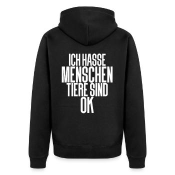 Ich Hasse Menschen Tiere Sind Ok - Unisex Premium Bio Zip Hoodie - Schwarz - Hinten - Nico (187cm)