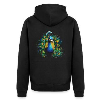 Pfau Pfauenfeder Exotisch Farbenfroh Bunt Kunst - Unisex Premium Bio Zip Hoodie - Schwarz - Hinten - Nico (187cm)
