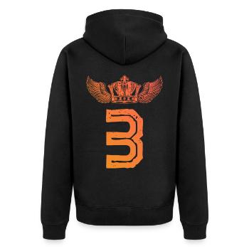 3 Zahl Krone - Unisex Premium Bio Zip Hoodie - Schwarz - Hinten - Nico (187cm)