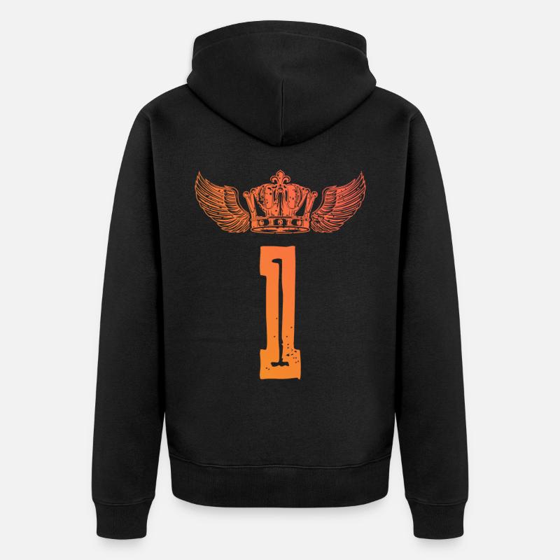 1 Zahl Krone - Unisex Premium Bio Zip Hoodie - Schwarz