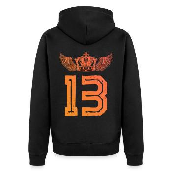13 Zahl Krone - Unisex Premium Bio Zip Hoodie - Schwarz - Hinten - Nico (187cm)