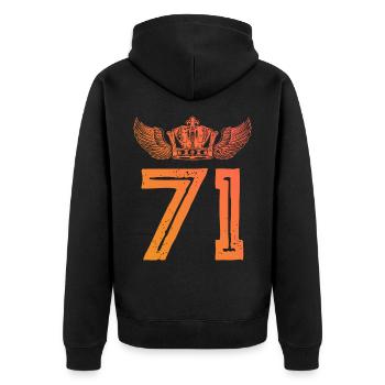 71 Zahl Krone - Unisex Premium Bio Zip Hoodie - Schwarz - Hinten - Nico (187cm)
