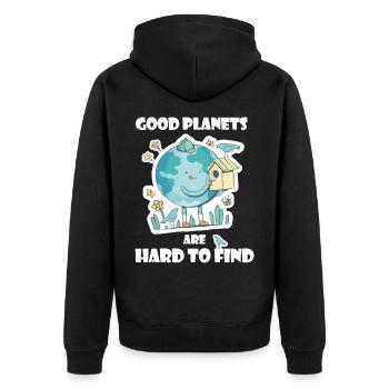 Climate change is real | Climate protection - Unisex Premium Organic Zip Hoodie - black - Back - Nico (187cm)