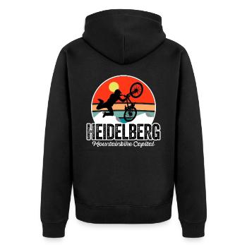Heidelberg Mountainbike Capital - Dark Vintage - Unisex Premium Organic Zip Hoodie - black - Back - Nico (187cm)