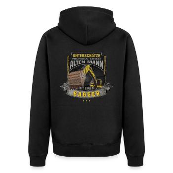 Bagger Unterschätze nie einen alten Mann Geschenk - Unisex Premium Bio Zip Hoodie - Schwarz - Hinten - Nico (187cm)