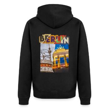 Berlin Germany City Skyline Vintage Retro - Unisex Premium Organic Zip Hoodie - black - Back - Nico (187cm)