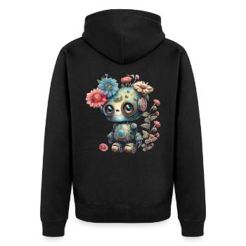 Petit robot avec des fleurs - Veste à capuche bio Premium Unisexe - noir - Dos - Nico (187cm)