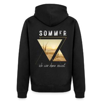 SOMMER ich bin dann soweit - HELLO SUMMER - Unisex Premium Bio Zip Hoodie - Schwarz - Hinten - Nico (187cm)