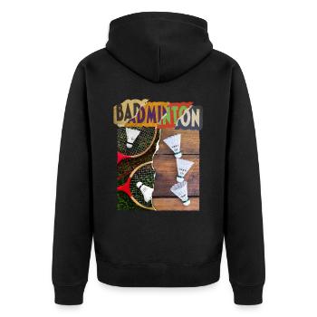 Badminton Badminton Racket Player Vintage Retro - Unisex Premium Organic Zip Hoodie - black - Back - Nico (187cm)
