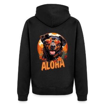 Hawaii Hund mit Sonnenbrille im Urlaubsmodus Aloha - Unisex Premium Bio Zip Hoodie - Schwarz - Hinten - Nico (187cm)