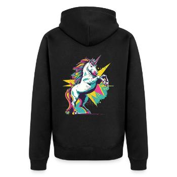 Einhorn Vintage Retro Bunt Modern Trend Kunst - Unisex Premium Bio Zip Hoodie - Schwarz - Hinten - Nico (187cm)