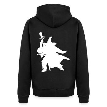 Fantasy Rollenspiel - Magier Silhouetten Design - Unisex Premium Bio Zip Hoodie - Schwarz - Hinten - Nico (187cm)