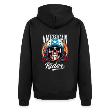 Reiter-Schädel - Unisex Premium Bio Zip Hoodie - Schwarz - Hinten - Nico (187cm)