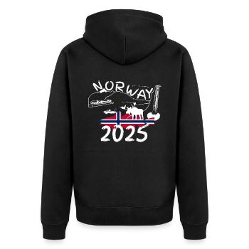 Norwegen 2025 Dorsch mit Bergen und Elch Angeln - Unisex Premium Bio Zip Hoodie - Schwarz - Hinten - Nico (187cm)