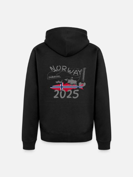 Norway 2025 Pollock with Mountains and Moose Fishing - Unisex Premium Organic Zip Hoodie - black