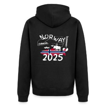 Norvège 2025 Saumon avec montagnes et pêche à l’orignal - Veste à capuche bio Premium Unisexe - noir - Dos - Nico (187cm)