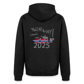 Norvège 2025 Lieu jaune avec montagnes et pêche à l’orignal - Veste à capuche bio Premium Unisexe - noir - Dos - Nico (187cm)