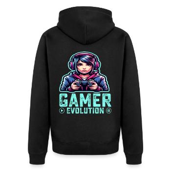 Evolution of a Gamer, Cool Gaming Design - Unisex Premium Organic Zip Hoodie - black - Back - Nico (187cm)