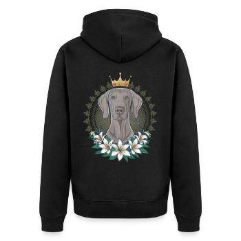 Weimaraner Hund mit Krone und schönen Lillien - Unisex Premium Bio Zip Hoodie - Schwarz - Hinten - Nico (187cm)
