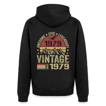 Vintage 1979 Birthday Gift 1979 - Born in 1979 - Unisex Premium Organic Zip Hoodie - black - Back - Nico (187cm)