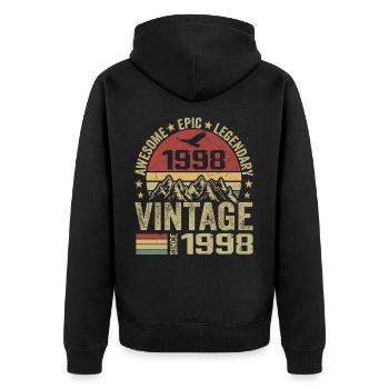Jahrgang 1998 Geburtstagsgeschenk 1998 - Jahrgang 1998 - Unisex Premium Bio Zip Hoodie - Schwarz - Hinten - Nico (187cm)