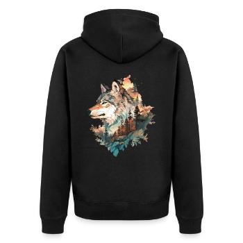Wolf Wolf's Head Forest Nature Mountains Wilderness Sun - Unisex Premium Organic Zip Hoodie - black - Back - Nico (187cm)