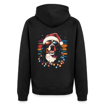 Berner Sennenhund mit Weihnachtsmütze Sonnenbrille - Unisex Premium Bio Zip Hoodie - Schwarz - Hinten - Nico (187cm)