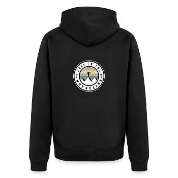 Free in the mountains - Unisex Premium Bio Zip Hoodie - Schwarz - Hinten - Nico (187cm)