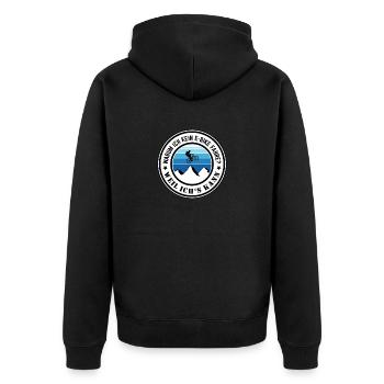 Warum ich kein E-Bike fahre? Weil ich´s kann - Unisex Premium Bio Zip Hoodie - Schwarz - Hinten - Nico (187cm)