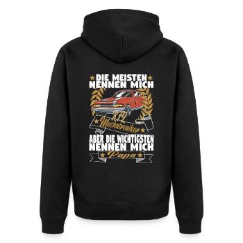 Kfz Mechatroniker Vater Papa Auto Mechaniker - Unisex Premium Bio Zip Hoodie - Schwarz - Hinten - Nico (187cm)