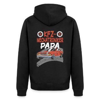 Kfz Mechatroniker Papa Vater Auto Schrauber - Unisex Premium Bio Zip Hoodie - Schwarz - Hinten - Nico (187cm)