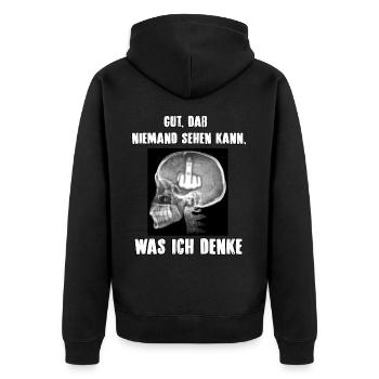Gut dass niemand sehen kann - Unisex Premium Bio Zip Hoodie - Schwarz - Hinten - Nico (187cm)