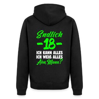 18 Geburtstag Geburtstagsgeschenk volljährig - Unisex Premium Bio Zip Hoodie - Schwarz - Hinten - Nico (187cm)