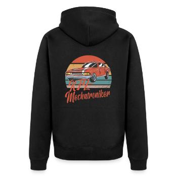 Kfz Mechatroniker Papa Vater Auto Schrauber - Unisex Premium Bio Zip Hoodie - Schwarz - Hinten - Nico (187cm)
