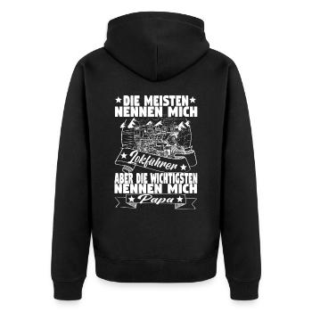 Dampflok Lokführer Eisenbahner Eisenbahn Vater - Unisex Premium Bio Zip Hoodie - Schwarz - Hinten - Nico (187cm)
