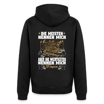 Dampflok Lokführer Eisenbahner Eisenbahn Vater - Unisex Premium Bio Zip Hoodie - Schwarz - Hinten - Nico (187cm)
